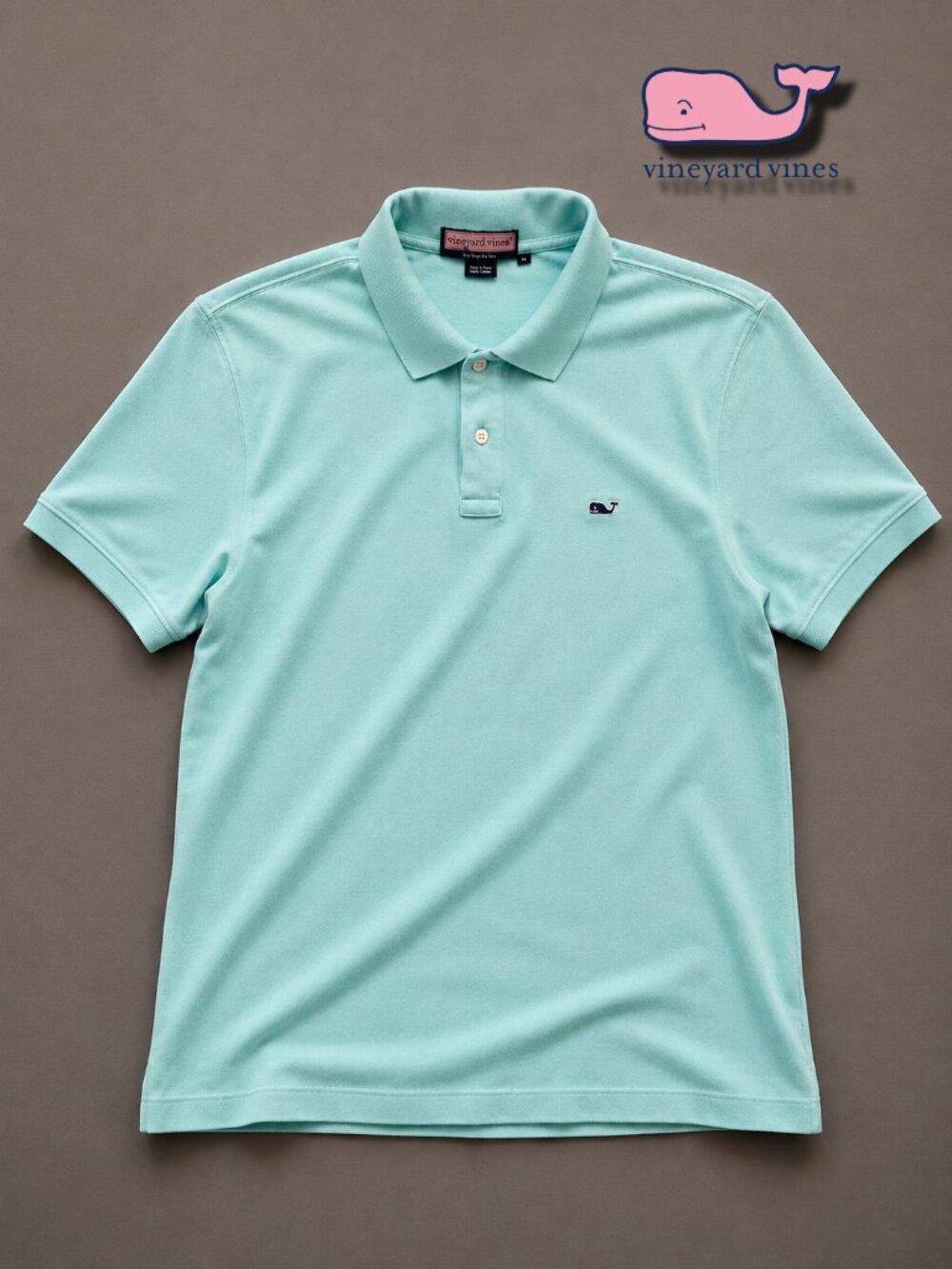 Vineyard Vines Edgartown Piqué Polo Light Aqua Green Whale Logo Size L